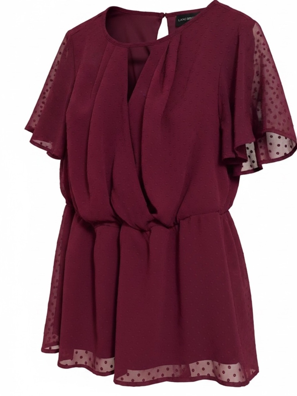 Lane Bryant Burgundy Dot Flutter Sleeve Peplum Blouse